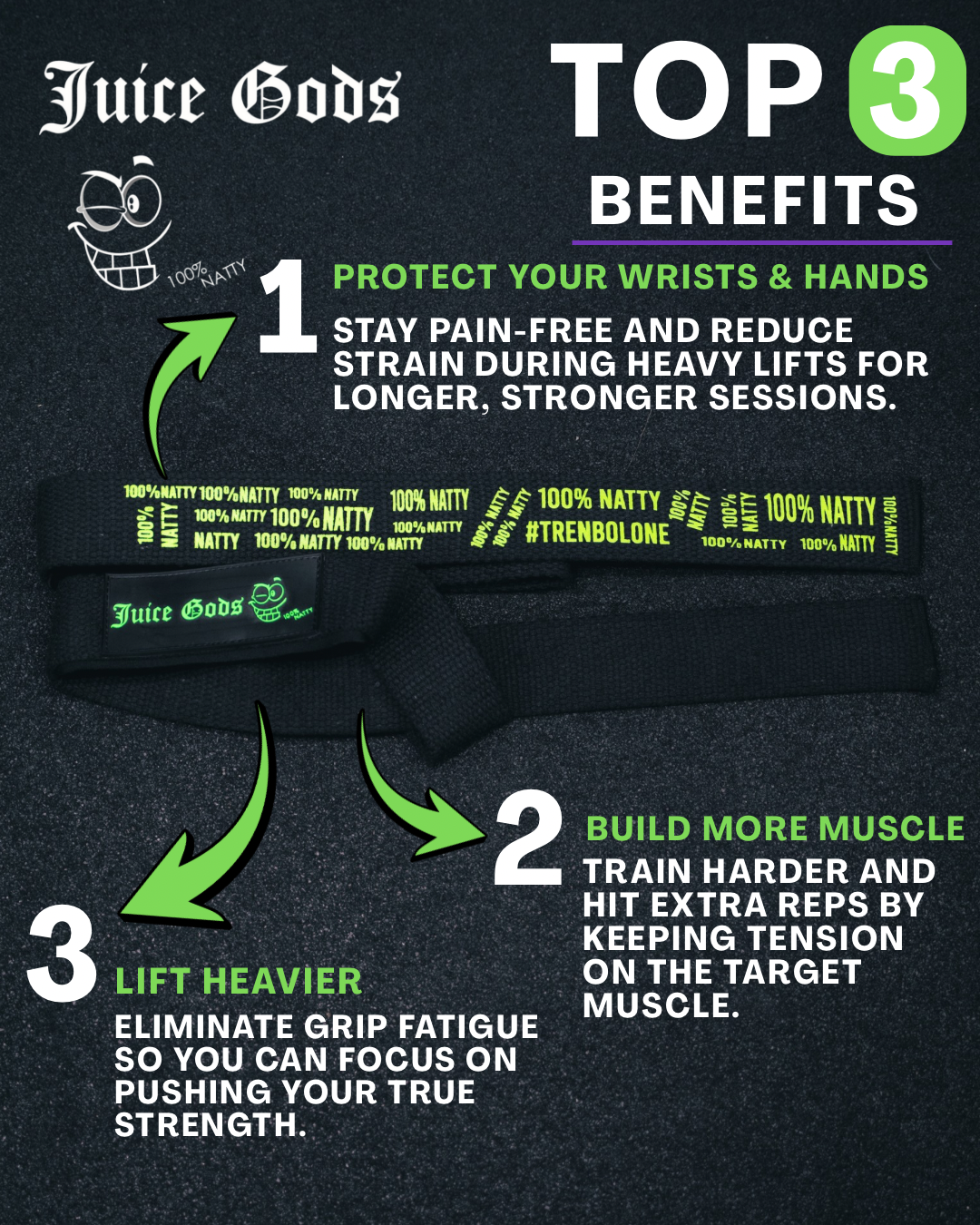 JUICE GODS - LIFTING STRAPS - green