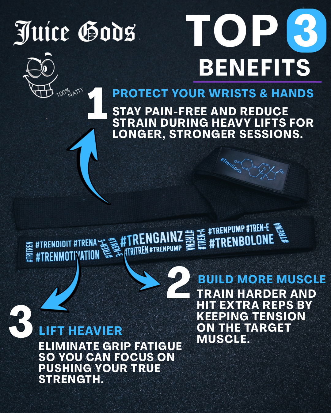 TREN GODS - LIFTING STRAPS - blue