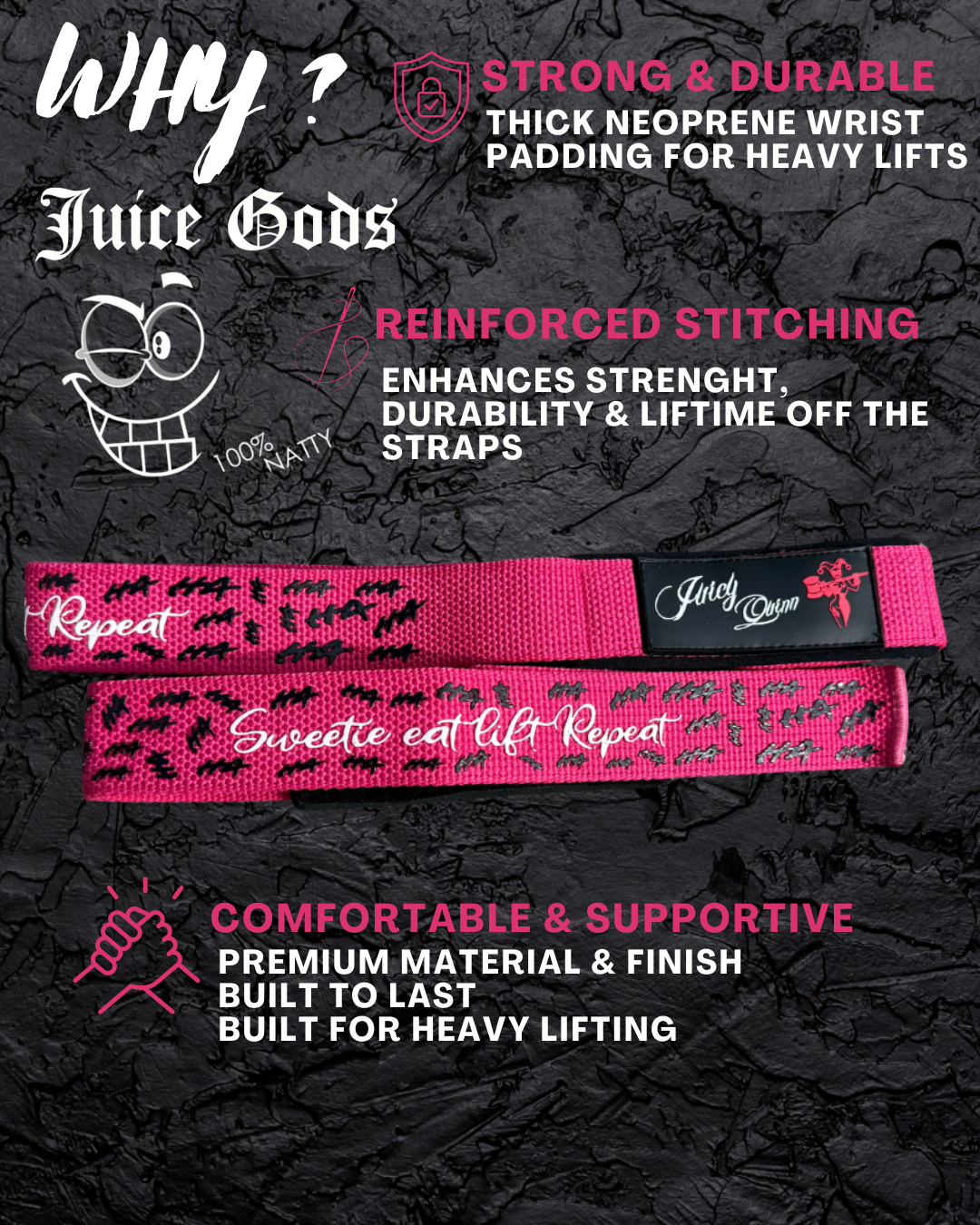 JUICY QUINN - LIFTING STRAPS - pink