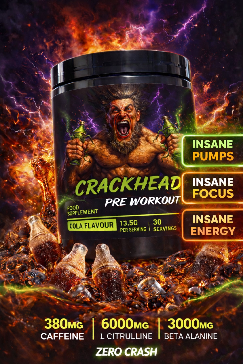 CRACKHEAD Pre-Workout | Limited Stock | High Stim Cola Flavour