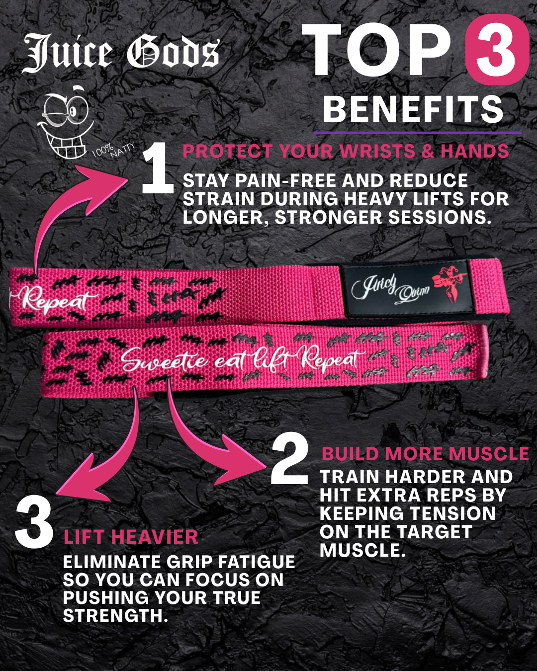 JUICY QUINN - LIFTING STRAPS - pink